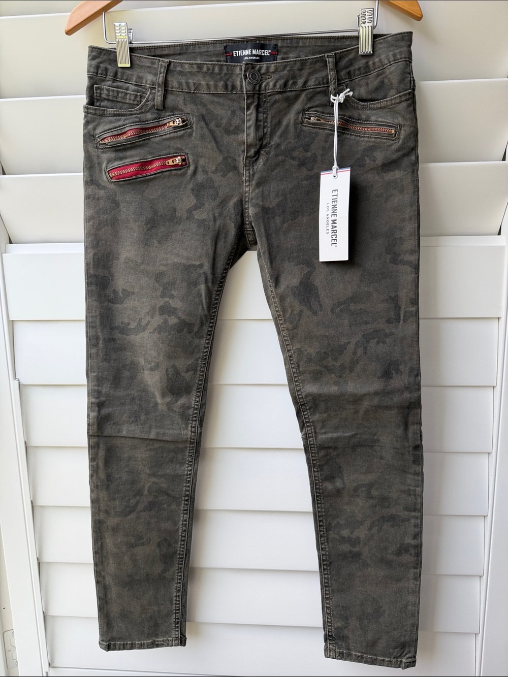 ETIENNE MARCEL Moto Camo Skinny Jeans - Olive